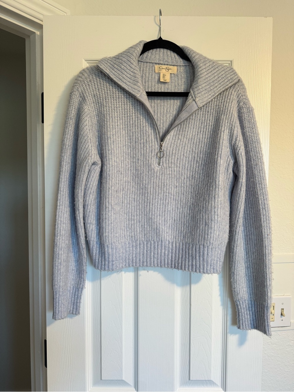 Jessica Simpson Ice Blue Ribbed Half-Zip Turtleneck Sweater